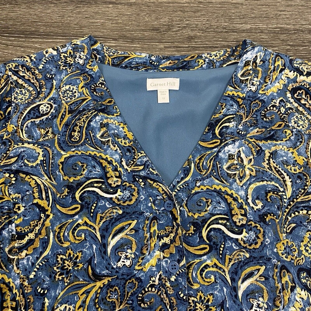 Garnet Hill Dress Womens Size 12 Blue Dropwaist Button-Up Paisley Quiet Luxury - Picture 6 of 16